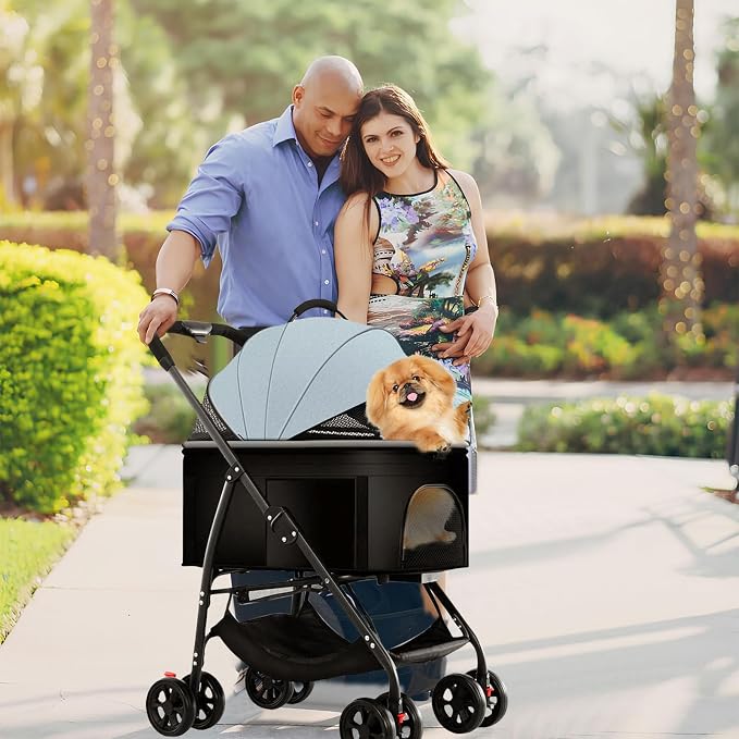 3 in 1 Pet Stroller for Dogs Cats Foldable Jogger with Detachable Carrier