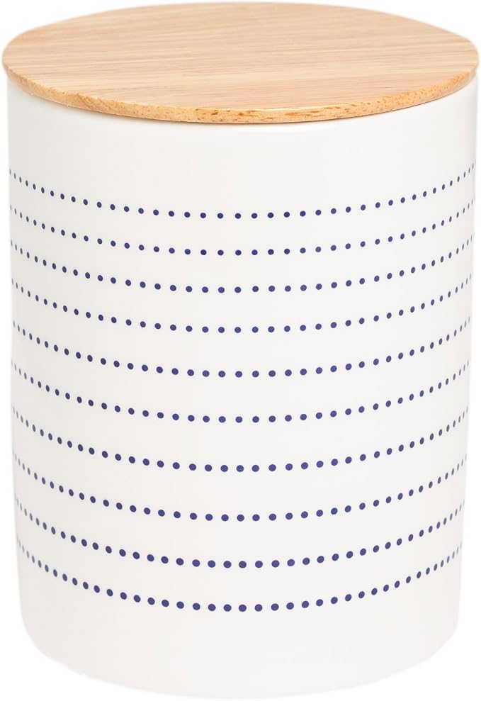 Pearhead Blue Dots Ceramic Dog Treat Jar with Airtight Wooden Lid | 4 Cup / 32 oz, Cute Pet Treat Canister Keeps Dog Snacks Fresh – Durable, Easy-to-Clean Design, Kitchen Counter Décor