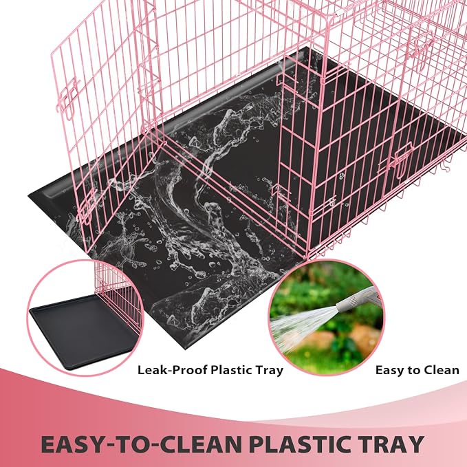 BestPet | Dog Crate | 36" | Pink | Foldable Metal Kennel with Double Doors | Secure Slide-Bolt Latches, Leakproof Tray | Portable Dog Cage for Medium Sized Breeds | for Travel, Indoor & Outdoor Use