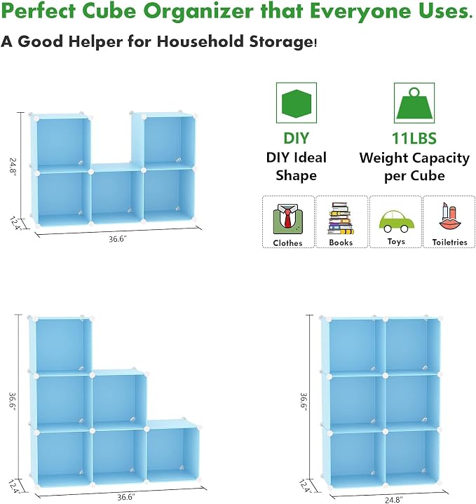 C&AHOME 6-Cube Storage Organizer Cube Shelf Closet Storage Bookcase, Blue | Stackable Cubby Storage, Bookshelf, Portable Plastic Storage Closet Organizer, DIY Modular Shelving Units for Home, Wardrobe