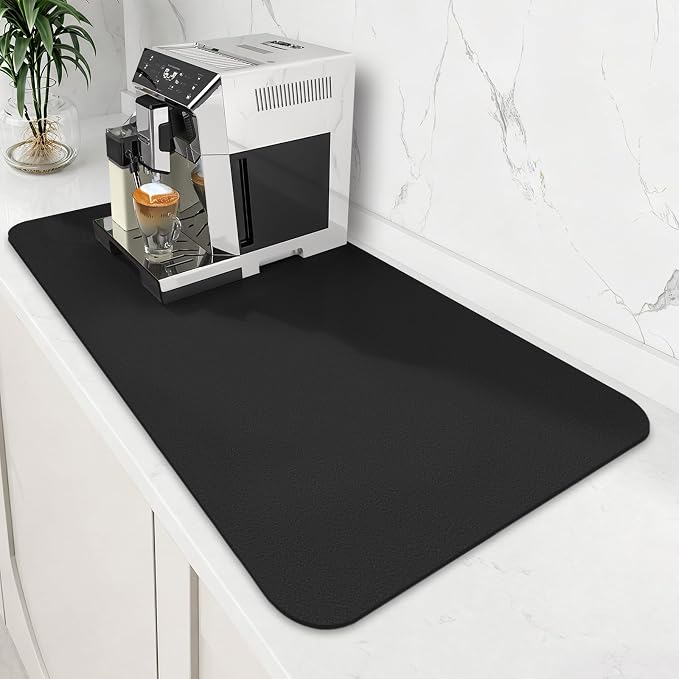 Coffee Mat Super Absorbent Dish Drying Mat Coffee Bar Mat 18"x 32", Black