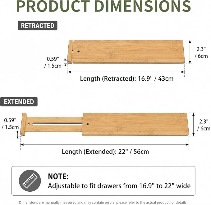6 Pack Wood Drawer Dividers - Expandable Wooden Drawer Separators for Kitchen Utensils Dresser Wardrobe