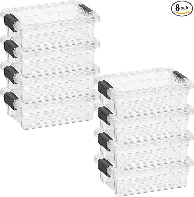 Superio 0.7 Quart Mini Clear Plastic Storage Container with Lid, Stackable Small Organizer Box for Crayons, Art Supplies, Beads, Sewing, Stationery & Food Storage, 8 Pack