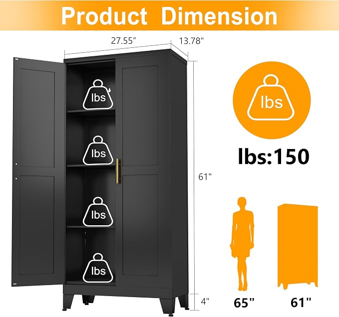 Ckzbx 61" H Metal Locker Cabinets with Doors and Adjustable Shelves (White) | Storage Solution