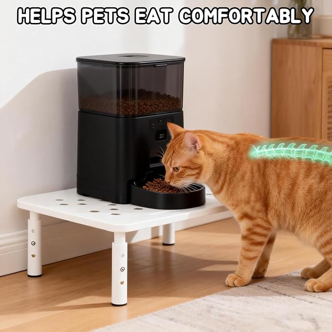 2 Pack Cat Food Stands, White Adjustable Stand for Cats & Dogs | Cat Feeder Stand, Pet Food Stand, 3 Adjustable Heights, 14.5 x 9 in Metal Stand, For Feeders & Waterers, Non-Slip Feet
