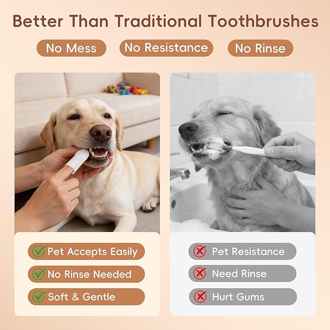 Dog Teeth Cleaning Wipes, 60 Pcs Pet Dental Cleaning Finger Wipes Tooth Brushing Kit for Dogs Cats Plaque Tartar Remove, Dog Healthy Mouth Toothbrush Finger Wipe for Pets Oral Care, Coconut Oil