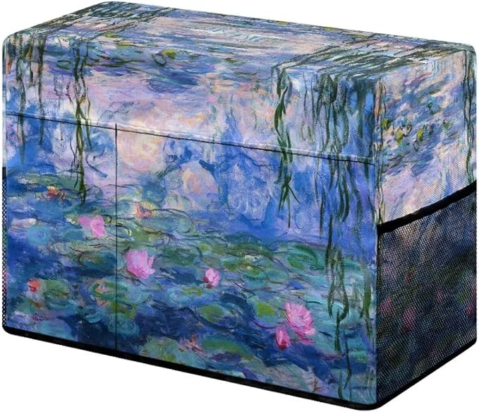Water Lilies Print Sewing Machine Cover Oil Painting Style Duty Protective Dust Cover with Storage Pockets for Most Standard Singer & Brother Sewing Machines and Accessories(Blue)