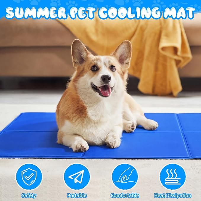 Drydiet 4 Pack Dog Cooling Mat - 23'' X 35'' Solid Gel Self Cooling Mat with Storage Bag Pressure Activated No Refrigeration or Electricity Needed Pet Pad for Dogs & Cats Kennels, Crates, Beds