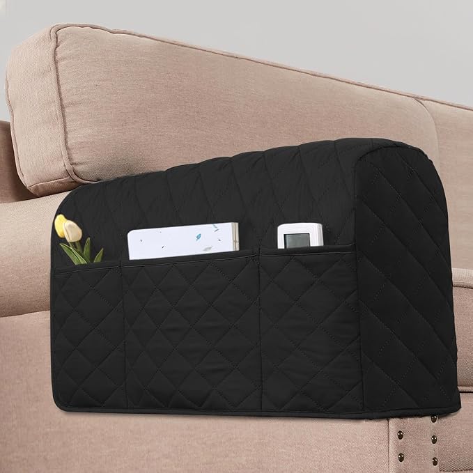 H.VERSAILTEX Water Resistant Couch Arm Covers for Sofa, 2 Pack, Black/Grey | Waterproof Armchair Caddy, Couch Arm Covers Remote Control Holder Sofa Armrest Organizer for Magazine, Tablet, Phone, iPad