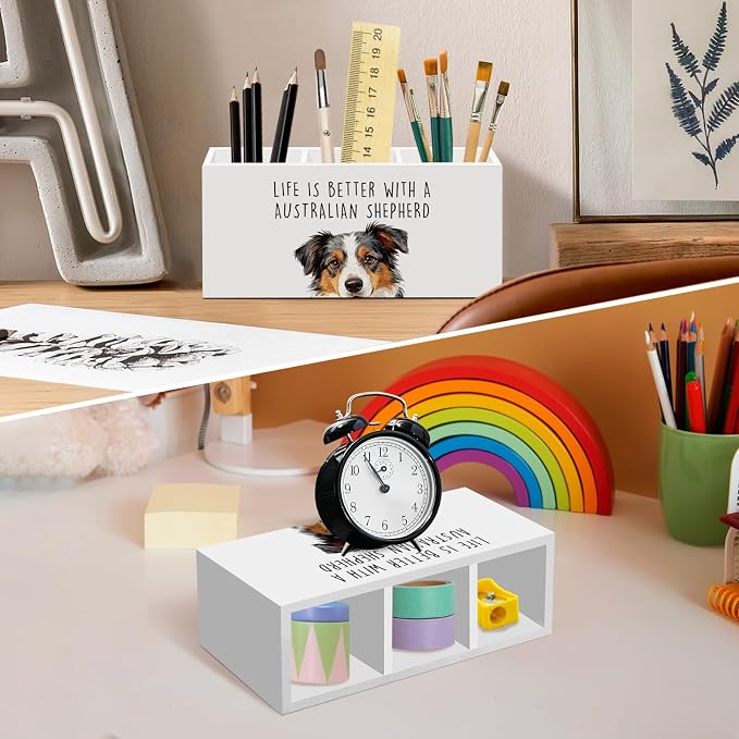 Australian Shepherd Dog Gifts Pen Pencil Holder for Desk, Funny Dog Gift Office Desk Accessories, Life Is Better with a Australian Shepherd Pen Holders Organizer for Classroom Bathroom Decor
