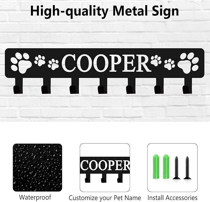 Personalized Dog Leash Holder with Name Custom Dog Leash Holder for Wall Key Hooks Wall Mount Personalized Pet Accessory Wall Organizer for Entryway Hallway