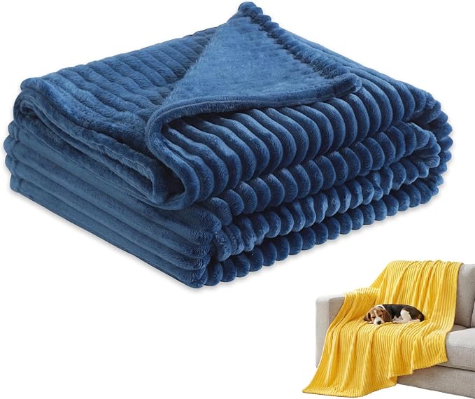 Yellow Dog Blanket, Emotional Support Blanket Yellows for Dogs, 1.5cm (0.6in) Wide Wavy Design, Soft Polyester Pet Throw for Couch Bed Crate Travel, Multiple Sizes (Blue, 100 * 150cm/39.37 * 59.05in)