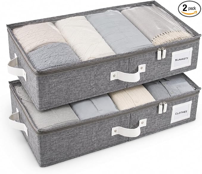HOMELUX THEORY Under Bed Storage, Large 2pc with Lid, Light Gray | Drawer-style pull-out design, Fits blankets, clothes, fabric & shoes, Bins with lids, Bedroom & closet storage