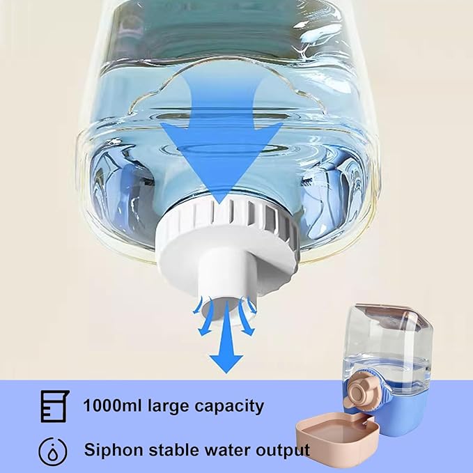 35oz Rabbit Water Bottle, Pet Hanging Automatic Water Dispenser for Small Animal Ferret Guinea Pig Chinchilla Dog Cat (Cage Grid Spacing 1.2''-2.1'') (Blue-Pink)