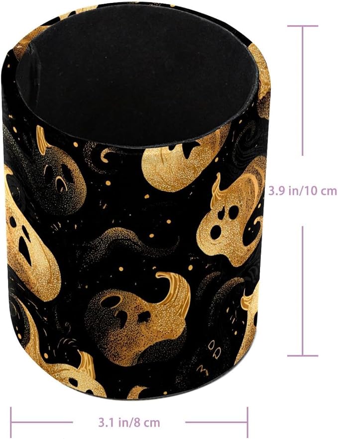 Faux Leather Pen Holder for Desk, Pencil Organizer Halloween Pumpkin Pen Cup Desk Decor Makeup Brush Holder Storage for Office Home