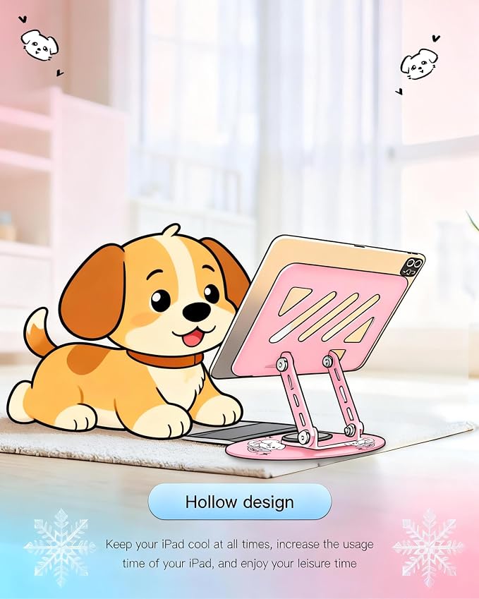 Upgraded 360°Rotating Tablet Stand with Foldable Base - Cute Dog Pattern,Universal for 7-13" Devices (iPad,iPhone,Tablet,Phone) - Ideal for Desk Work,Office,Travel,Home & Painting