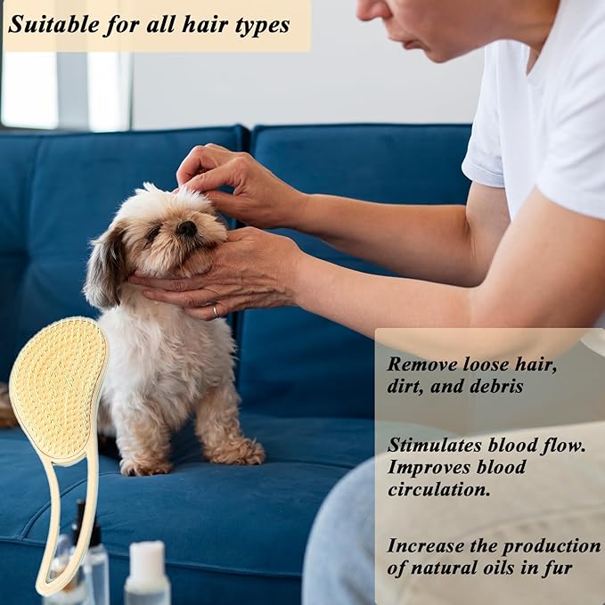 Dog Grooming Brush, Soft Puppy Massage Brush, Pet Hair Bathing Brush Comb, Hangable Grooming Tool for Poodles, Teddy, Yorkies, Maltese, Shih Tzu, Chihuahua (Cream White)