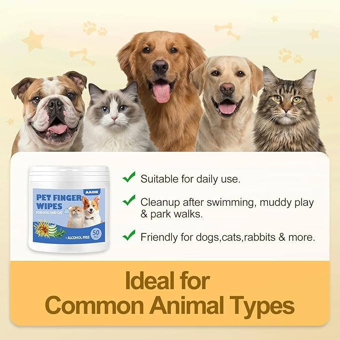 Dog Ear Finger Wipes,Gently Remove Ear Wax & Dirt,Relieve Ear Itching. All Natural Ingredients Dog Ear Wipes.Safe & Gentle Ear Wipes for Dog & Cat - 50 Count