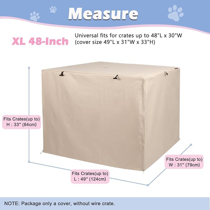 Deblue Dog Crate Cover, Durable Polyester Indoor Pet Kennel Cover | Fit for 1 2 Doors Standard Wire Cage 48.0"L x 30.0"W x 33.0"H Tan
