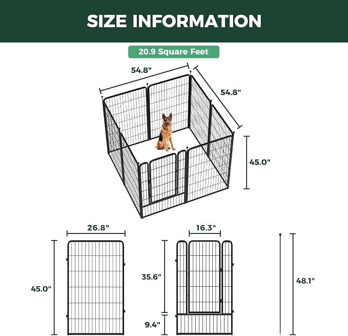 FXW Rollick Dog Playpen, Indoor, Yard & RV Camping, 45" H, 8 Panels | Easy setup, Heavy-duty, DIY layouts, for Large Dogs, Patented
