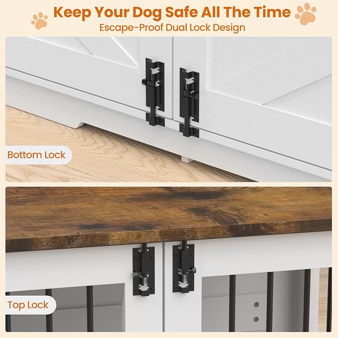 39.4" Dog Crate for Small/Medium Dogs, 3-in-1 Furniture Style Wood Dog Crate End Table TV Stand with 3 Doors, Decorative Pet House Dogs Cage Furniture for Living Room, Bedroom, Entryway, White