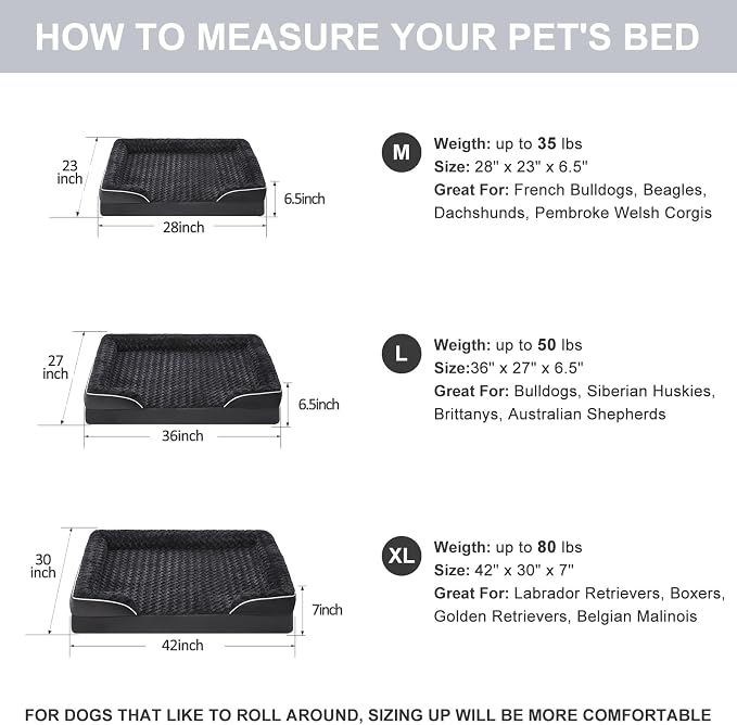 WNPETHOME Orthopedic Washable XL Dog Bed for Senior Dog Cozy Sleep | Extra Large Waterproof Big Soft Dog Couch Sofa Bed for Dogs Relax with Removable Cover Supportive Pet Bed Black 42x30 Inch