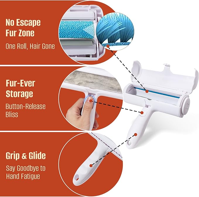 Pet Hair Removal Roller - Reusable Cat and Dog Fur Remover Lint Roller for Carpet, Couch, Furniture, Car Seat, Bedding and Clothing - Portable and Multi-Surface Pet Hair Removal Tool