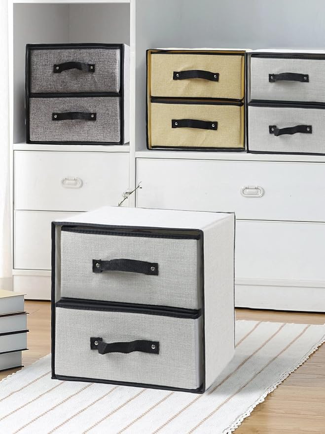 Linen Closet Organizer and Storage, Fabric Storage Drawer Organizer with 2 Drawers for Underwear, Sock, Bra, Small Items - Light Gray