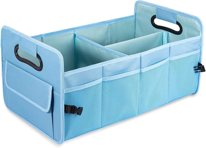 Car Trunk Organizer, Collapsible Car Organizers and Storage Light Blue | Sturdy, Large Capacity, Clean Decor, Multi Compartment Container Box, Adjustable Car Accessories for SUV Sedan Truck