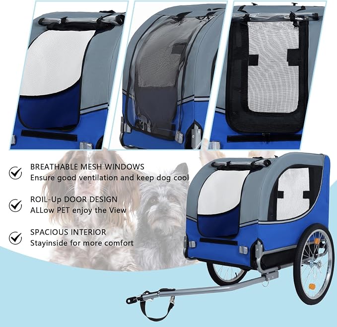 Large Dog Bike Trailer with 18.9" Wheels - 120LB Capacity Dog Trailer for Bike, Foldable Pet Bike Trailer for All-Terrain Cycling, Jogging & Camping