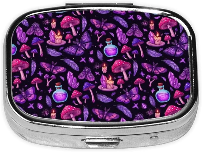 Travel Pill Organizer Portable Pill Case 2 Compartments Goth Magic Witch Witchy Small Pill Box Mini Daily Medicine Organizer Box