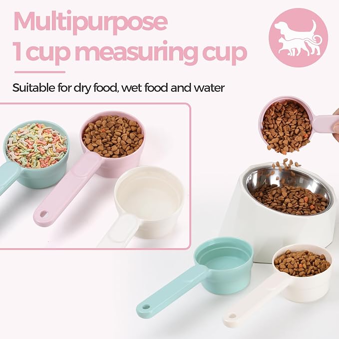 Melamine Pet Food Scoop, Cat Food Measuring Cups, Comfortable Long Handle Scoop for Dog, Cat, Ferret and Rabbit Food, 1 Cup Size Pet Food Feeding Scoop Dishwasher Safe (Pink | Pet Food Scooper, One-Cup Portion Measure, Long Handle, Dry Kibble, For Feed...