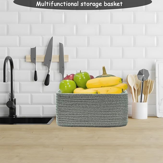 COMFY HOMI 11.5"x7.5"x4.7" Storage Baskets for Organizing | Cotton Rope Woven Basket | Toy Storage Bin Box | Basket for Shelves, Closet Organizer Bin, Decorative Closet Shelf, 3 Pack,