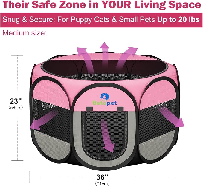 Medium Size: 36×36×23 Inches Dog Playpen with Bowl & Bag, Indoor & Outdoor