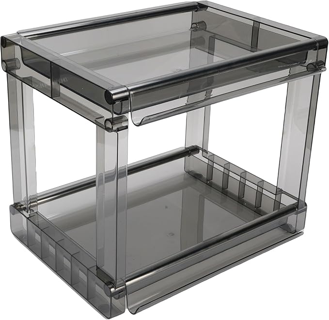 Desktop Storage Rack, Versatile Tea Bag Organizer for Coffee Bar and Makeup, High Capacity PET Cosmetic Stationery Holder with AntiSlip Pads for Kitchen and Office, Space Saving (Transparent