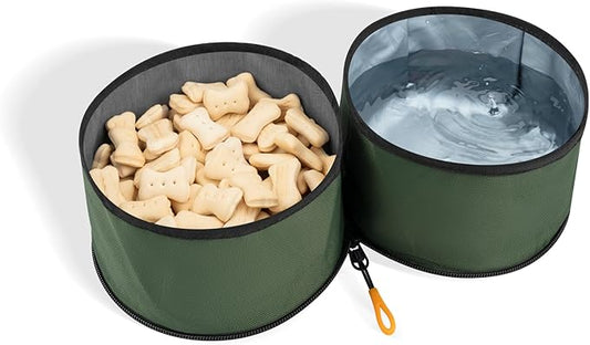 OllyDog Superbowl | Collapsible Dog Travel Bowl | 2 Compartment Food & Water | Foldable| Portable Dog Bowl | Hiking, Camping (Winter Moss)