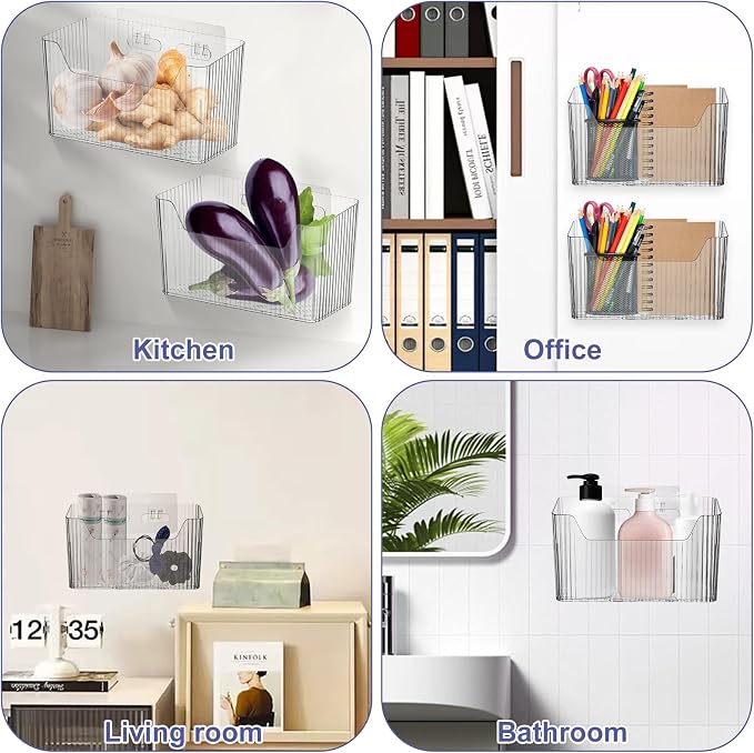 4 PCS Adhesive Cabinet Door Organizer, 2 Size Wall Mounted Inside Cabinet Storage Caddy, Under Sink Door Storage Shelf for Kitchen Bathroom Office