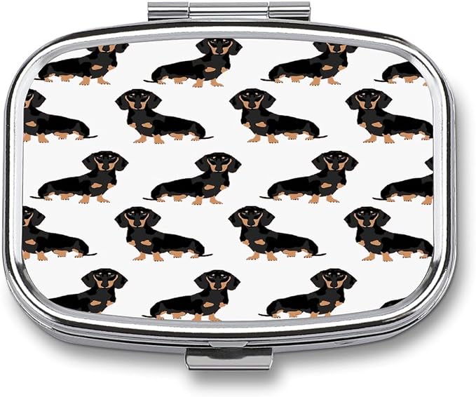 2 Compartment Square Pill Box Portable Metal Travel Pill Organizer | Weiner Pet Dogs Pill Case to Hold Vitamins, Medication, Fish Oil and Supplements, Ideal for Purse & Pocket