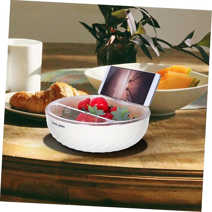 Double Layer Fruit Drainer Bowl with Phone Stand Reusable Snack Organizer for Nuts Candies and Fruits Elegant Kitchen Counter Decor and Efficient Waste Collection