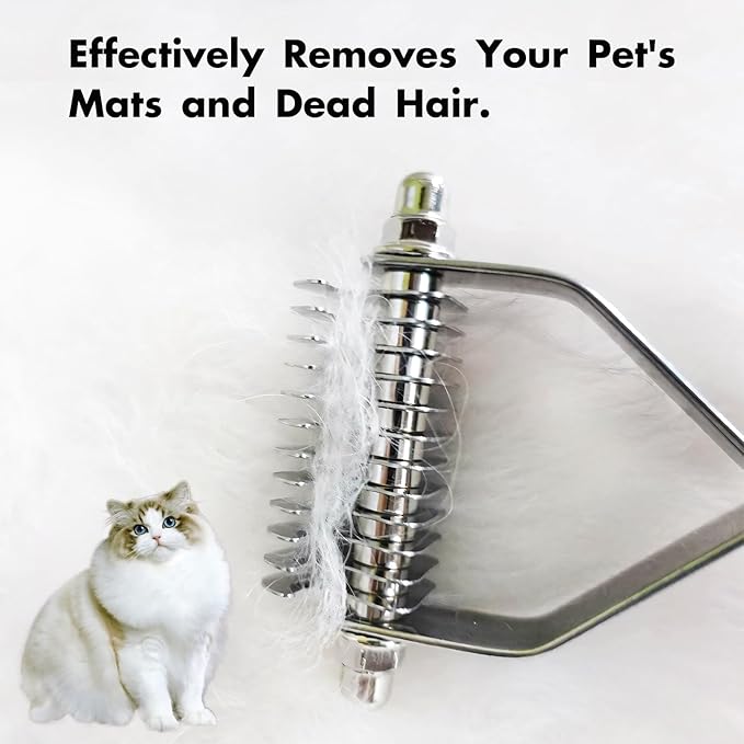 Extra Large 2-Sided Undercoat Rake for Dogs and Cats,Deshedding & Dematting Comb for Long Hair,Dog Brush for Shedding and Tangles,Stainless Steel Pet Grooming Tool with Wood Handle