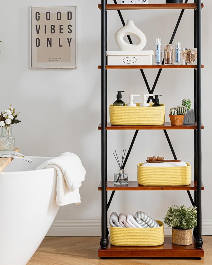 KALLAX Small Woven Storage Basket for Organizing, 12 x 8 x 4.5 inch, 3 Pack | Shelf baskets for closet organization, toy storage and home decor, Perfect as empty gift baskets for holidays, Yellow