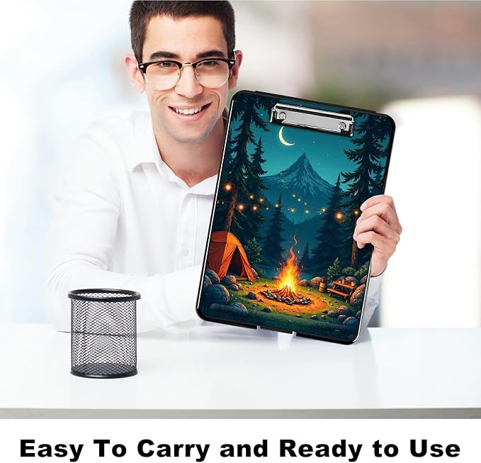 Heavy Duty Storage Clipboard, Slim Nursing Clipboard with Internal Pen Case, Portable File Organizer Case for A4 Letter Size Paper Office Medical Professionals, Dark Mountain Flame