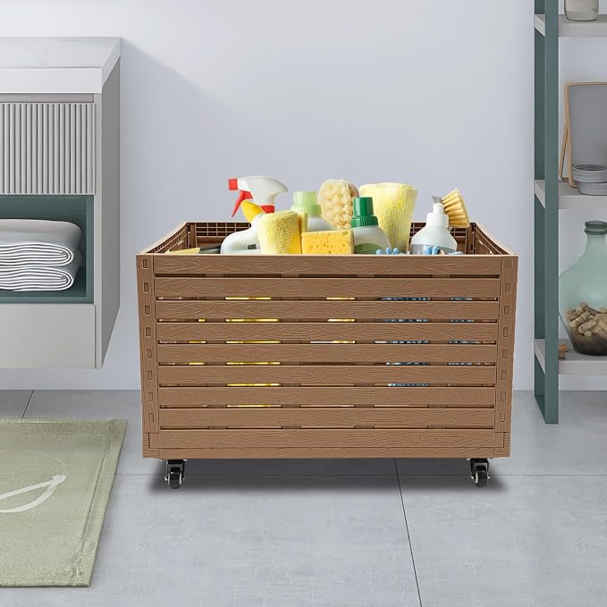 Collapsible Rolling Crate on Wheels, Heavy Duty Foldable Storage Bin(1PCS) | 440lbs Capacity Plastic Furniture Moving Dolly Cart for Travel Shopping