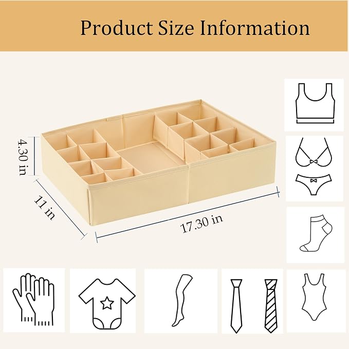 Drawer Organizer Clothes, Adjustable Dividers and Can Change the Size of the Dividers According , Can be Used in the Bedroom, Nursery and Closet Organizer or Storage, Underwear, Socks (Beige, Big)