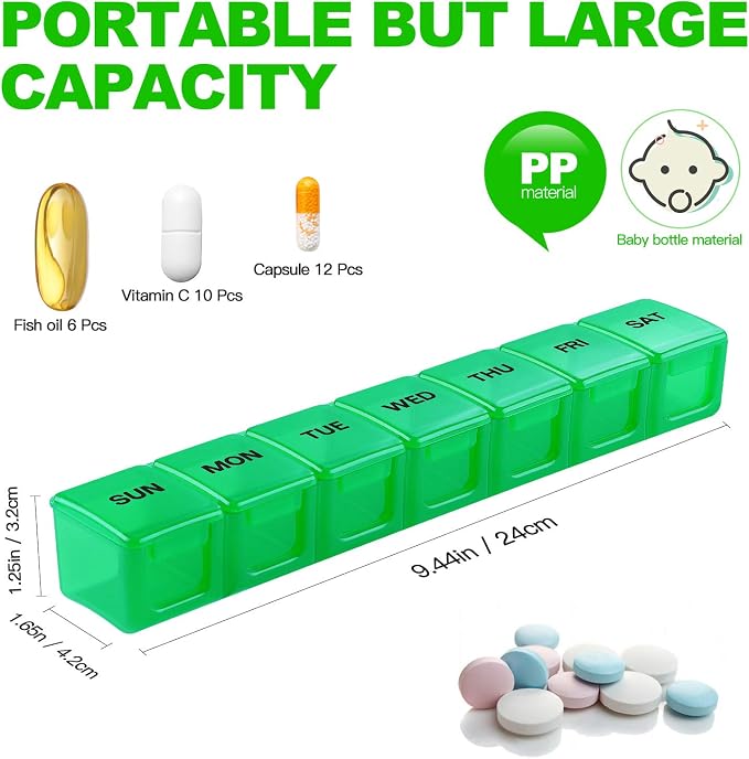 Pill Organizer Pink XL Extra Large Weekly ﻿ | Portable Medicine, Daily Pill Cases for Pills/Vitamin/Fish Oil/Supplements
