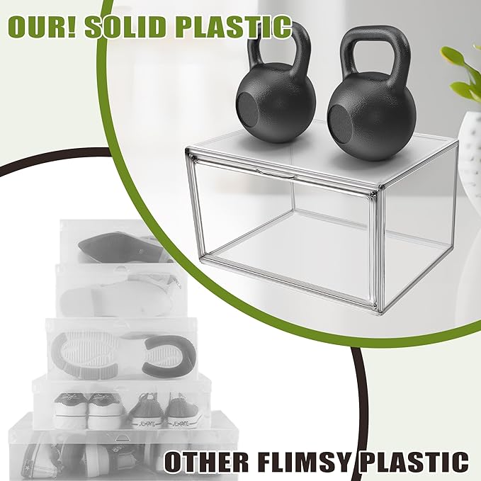 1 Pack Clear Plastic Shoe Boxes, Stackable Magnetic Door, Fit Size 12.5 | 14.2 x 10.6 x 8.1 in clear plastic boxes for daily sneakers, casual shoes and closet storage
