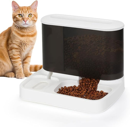 Automatic Pet Feeder and Water Dispenser Set, 2 in 1 Gravity Cat Dog Auto Food and Water Bowl Set for Small Dogs Puppy Cats Pets (Black&White)