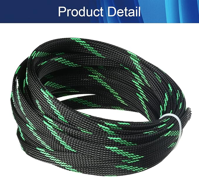 Jutagoss PET Expandable Braided Cable Sleeve, 32.8ft - 3/8 inch Black Fluorescent Green Cable Management Sleeve, Wire Loom Tube Cord Protector for USB Cable, Power Cord, Audio Video and More, 1Pc