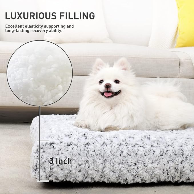 KSIIA Washable Dog Bed Small Dog Crate Bed Deluxe Plush Mat 23"x18" Gray | Deluxe Plush Comfy Kennel Pad, Anti-Slip Bottom,Deep Sleeping Mat for Small Dogs,Machine Washable for Easy Cleaning