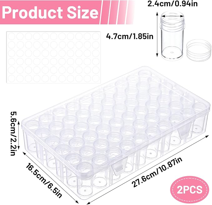2 Pack 60 Grids Bead Organizers and Storage Diamond Art Storage | Durable Pet Material, Portable Diamond Art Storage, Small Storage Container, for Beads Seeds Glitter Rhinestones